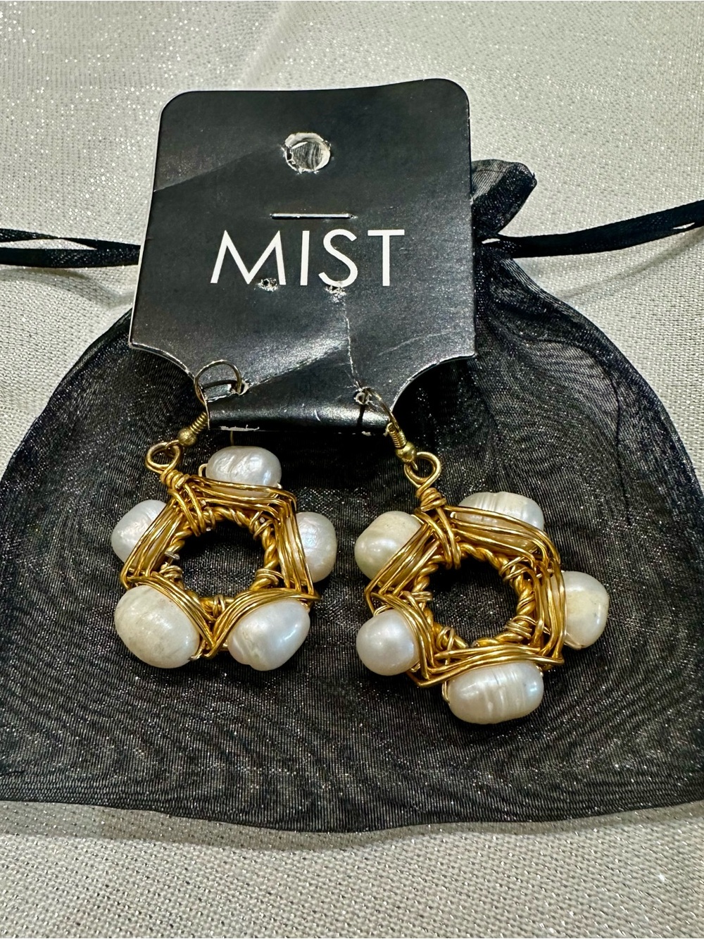 NWT Kultura Filipino Gold Wire & White Pearl Drop Earrings